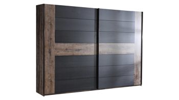 Kleiderschrank Forte® aus Holz in Holzfarben Schwebetürenschrank Bellevue Schwarzeiche & Schlamm – Breite ca. 270 cm, zwei Türen