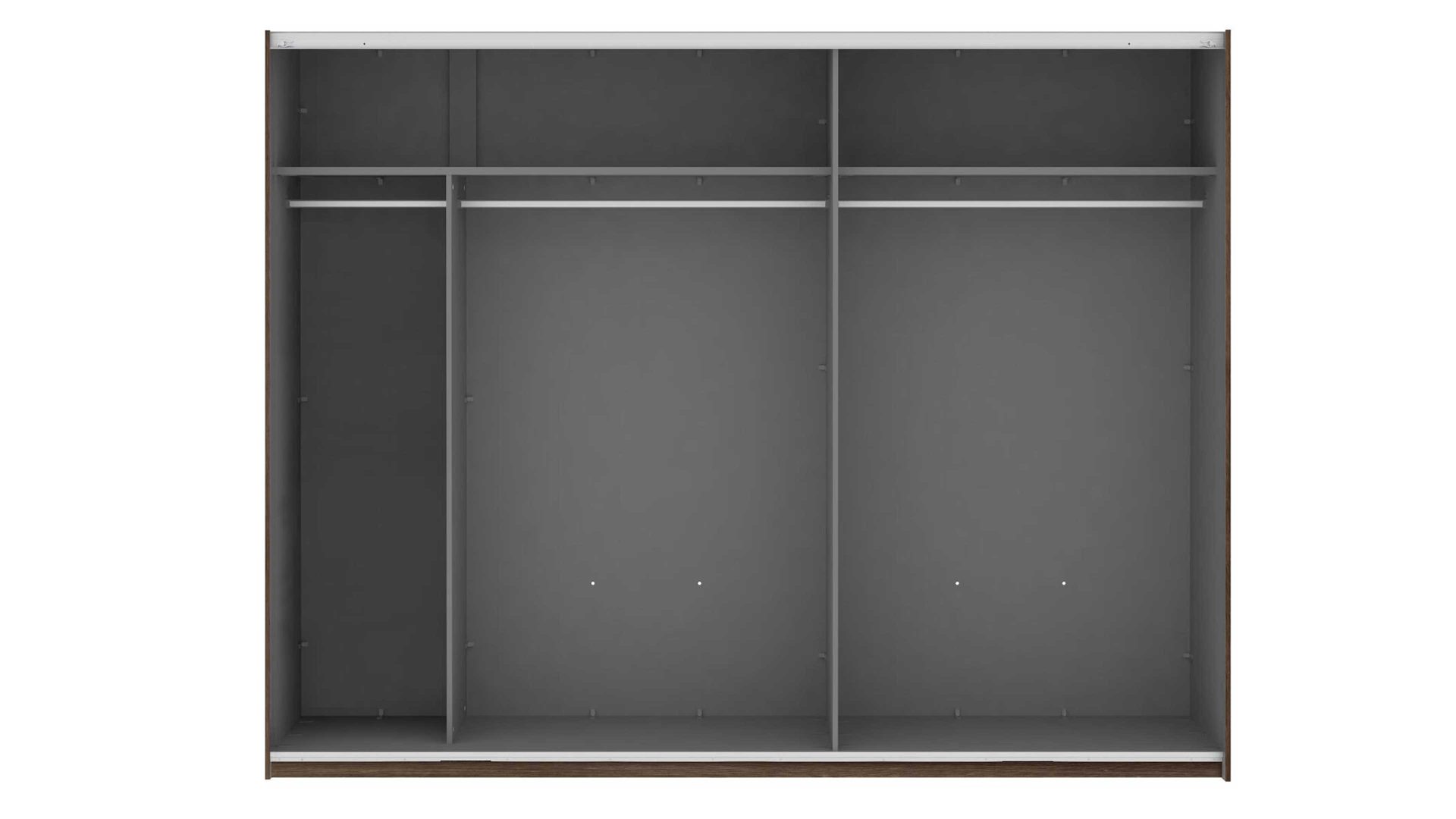 Kleiderschrank Forte® aus Holz in Holzfarben Kleiderschrank Bellevue mit Beleuchtung Schwarzeiche & Schlamm – Breite ca. 261 cm, fünf Türen