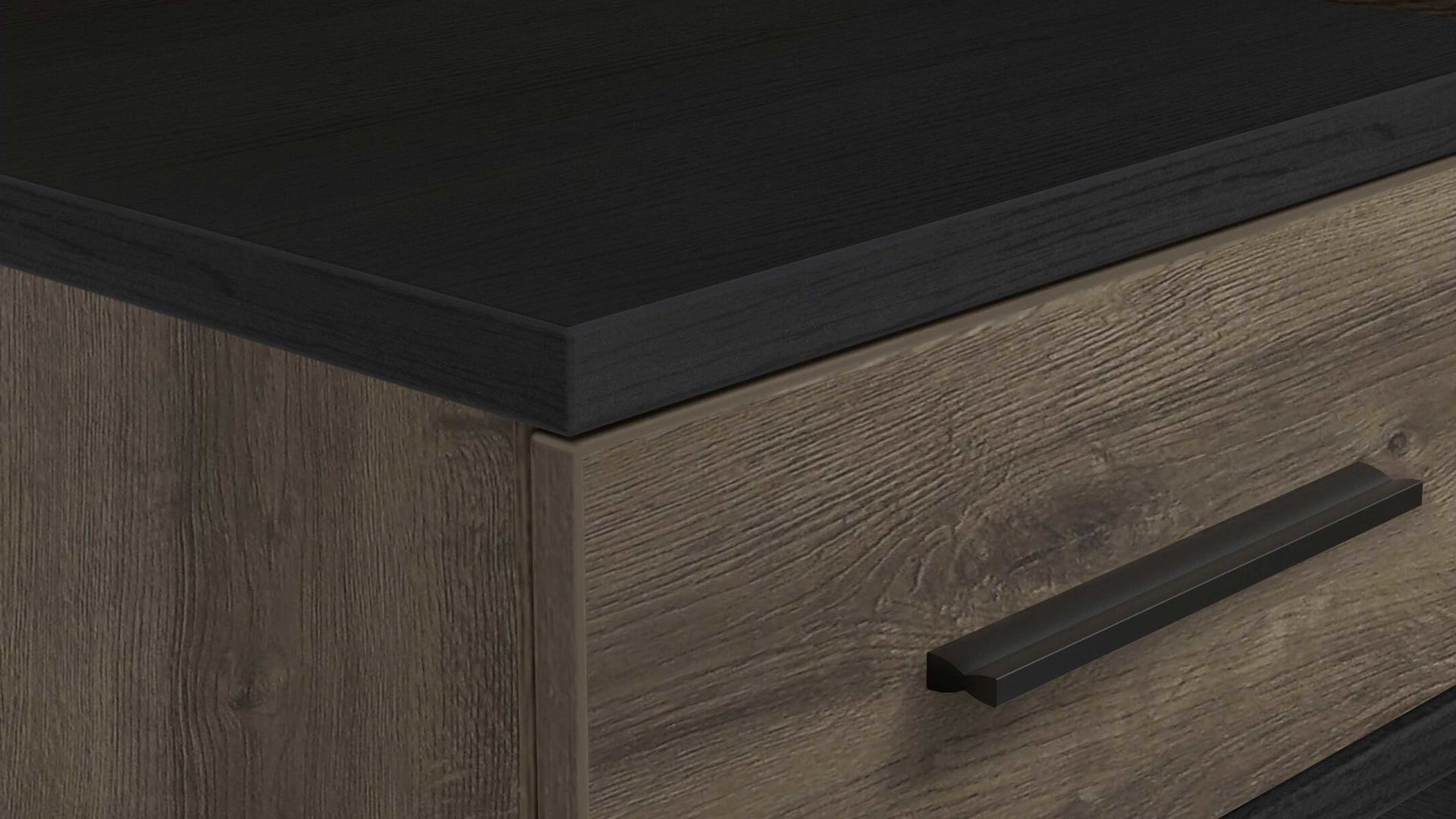 Doppelbett Forte® aus Holz in Holzfarben Bettgestell Bellevue mit Nachtkommoden Schwarzeiche & Schlamm – Liegefläche ca. 180 x 200 cm