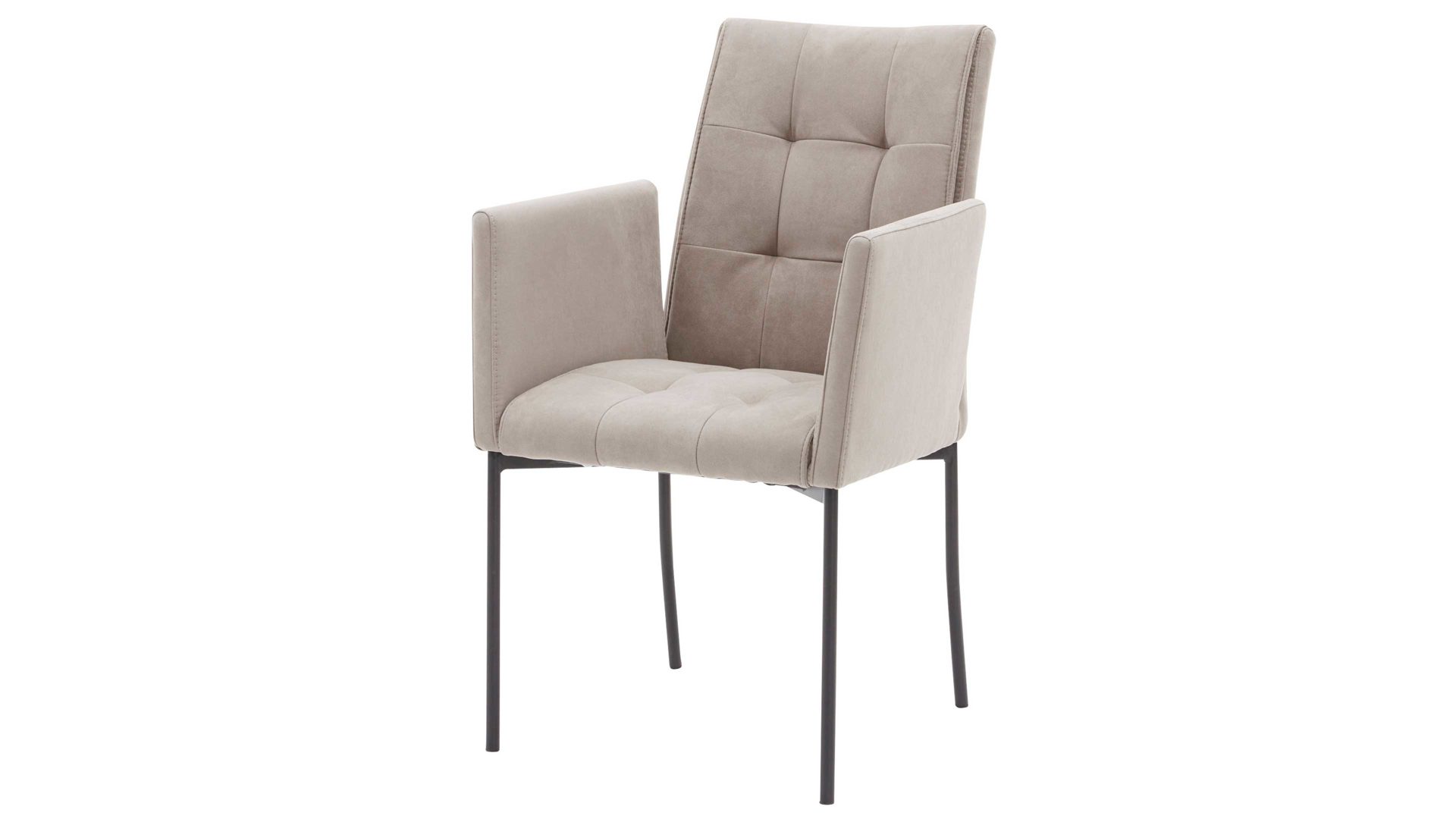 Vierfußstuhl Interliving aus Mikrofaser in Grau Interliving Esszimmer Serie 5104 – Armlehnstuhl graue Mikrofaser Dove & schwarzes Metallgestell