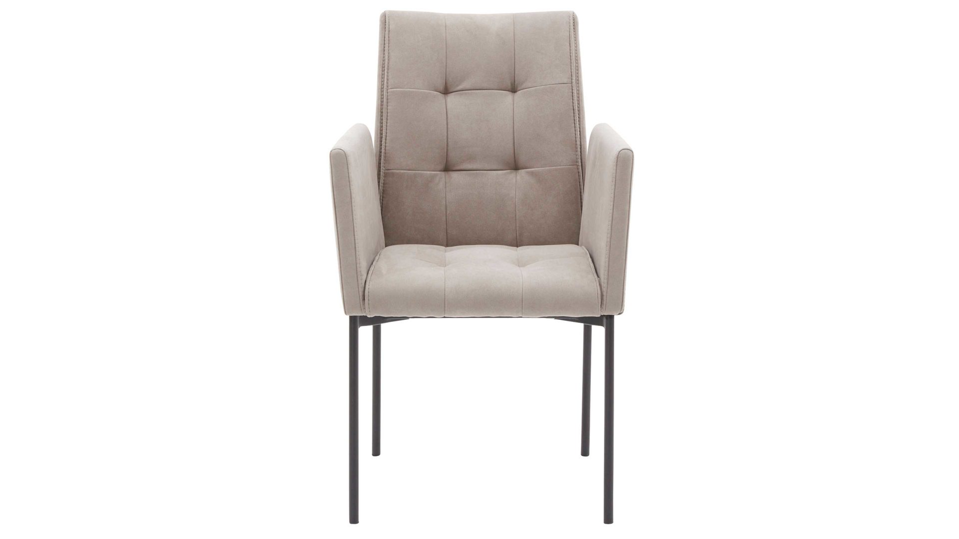 Vierfußstuhl Interliving aus Mikrofaser in Grau Interliving Esszimmer Serie 5104 – Armlehnstuhl graue Mikrofaser Dove & schwarzes Metallgestell