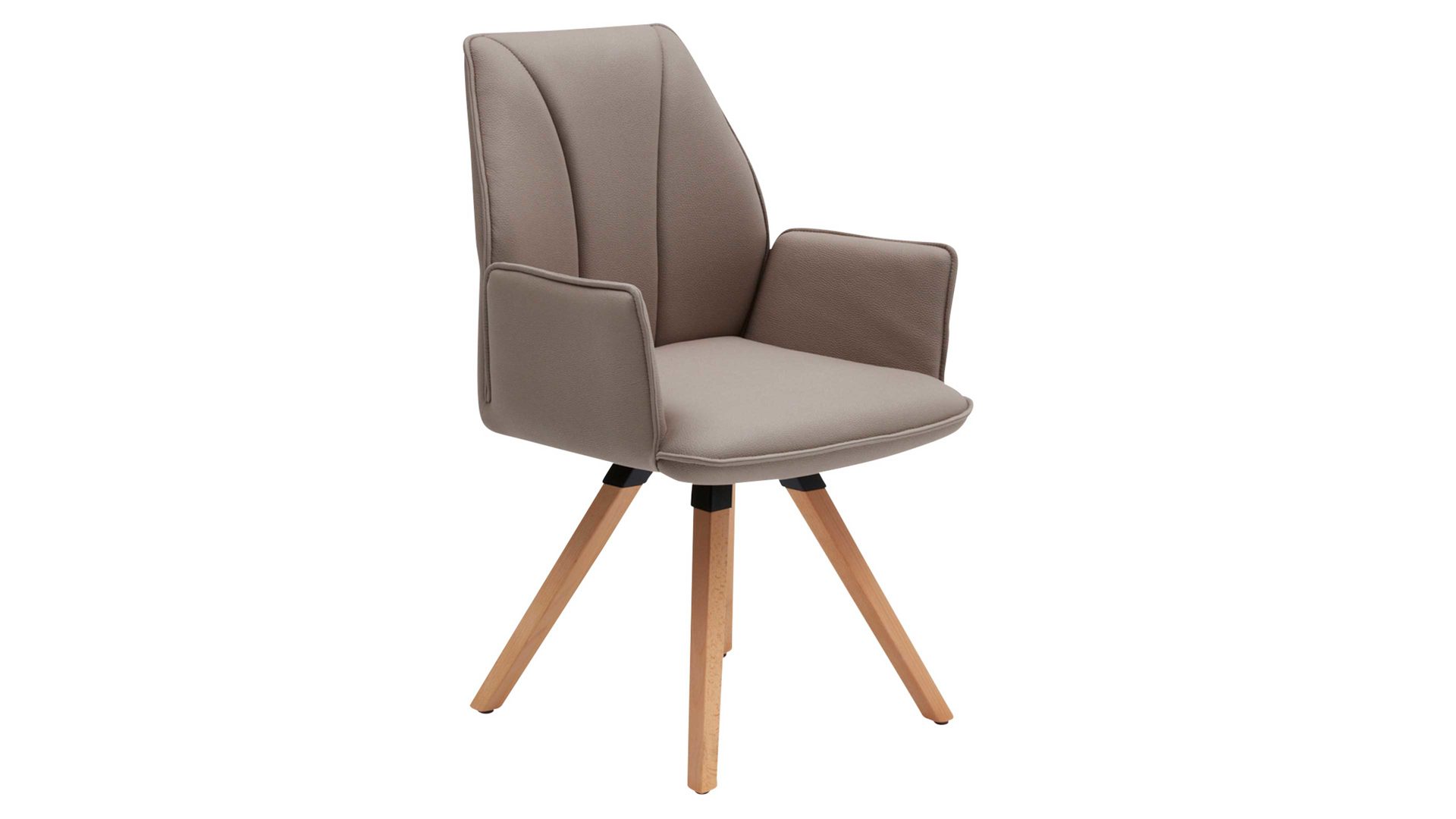Polsterstuhl Interliving aus Stoff in Hellbraun Interliving Esszimmer Serie 5102 – Armlehn-Polsterstuhl U232 mit Drehfunktion sandfarbene Mikrofaser Atlantis 914 & Kernbuche
