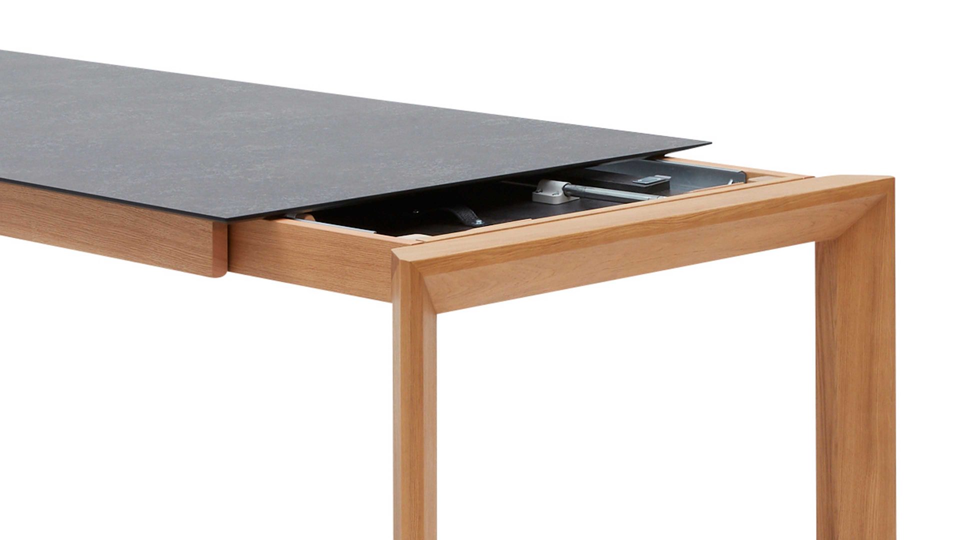 Auszugtisch Interliving aus Holz in Grau Interliving Esszimmer Serie 5102 – Auszugtisch V133 granitfarbenes HPL & Wildeiche – ca. 200-300 x 90 cm