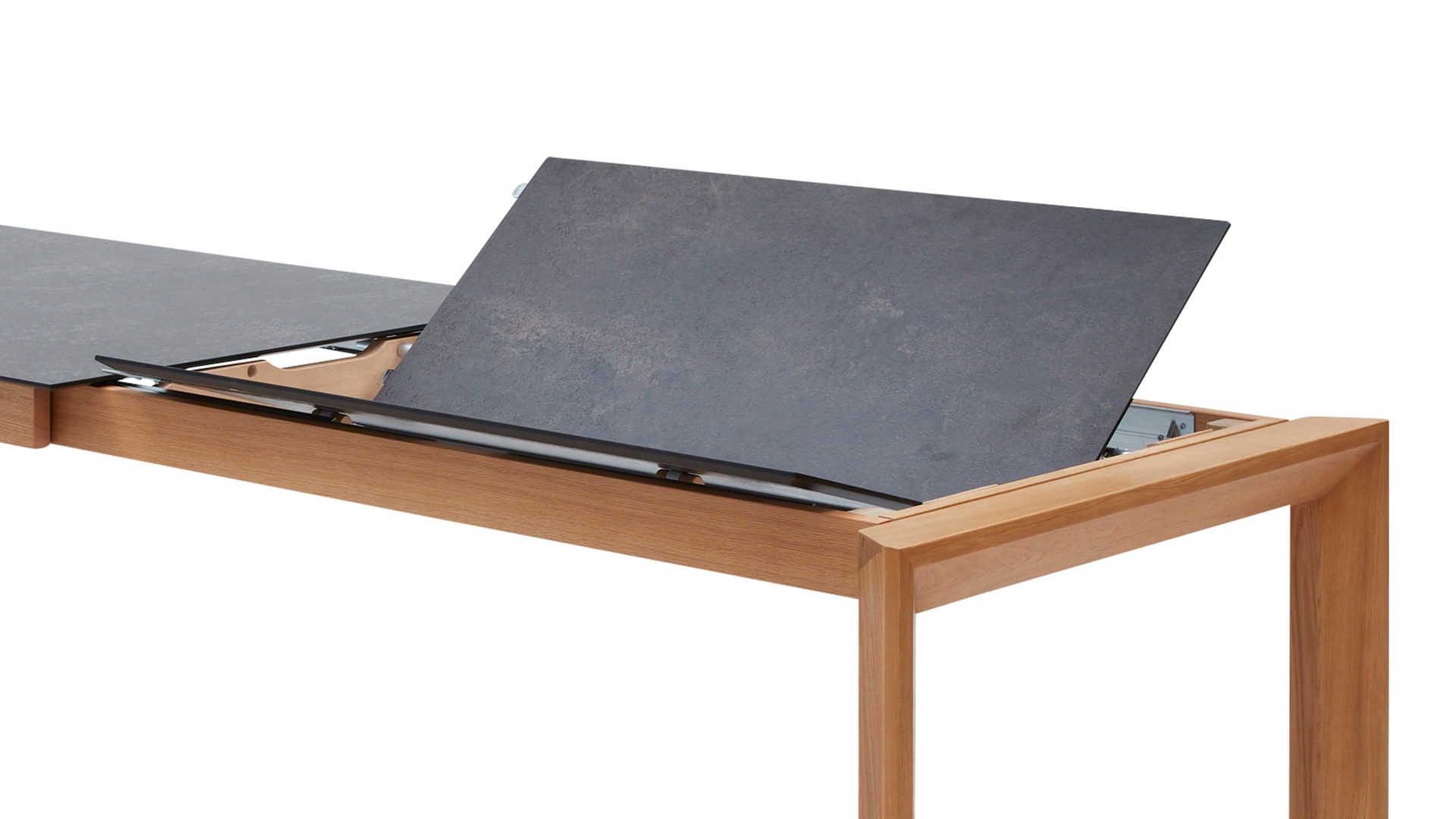 Auszugtisch Interliving aus Holz in Grau Interliving Esszimmer Serie 5102 – Auszugtisch V133 granitfarbenes HPL & Wildeiche – ca. 200-300 x 90 cm