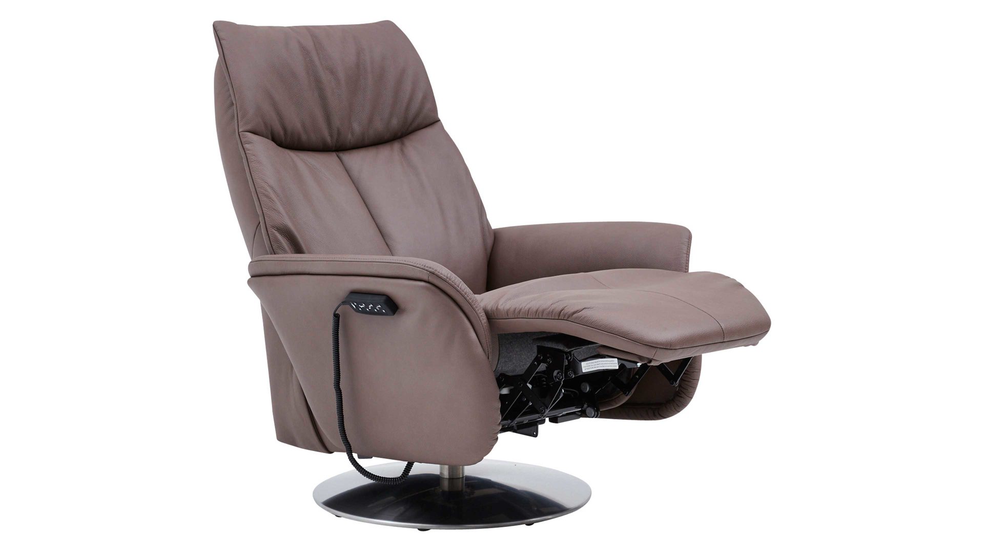 Relaxsessel Interliving aus Leder in Braun Interliving Sessel Serie 4550 - Sessel 77O44 zwei Motoren & Aufstehhilfe - kokosfarbenes LongLife-Leder & edelstahlfarbener Tellerfuß