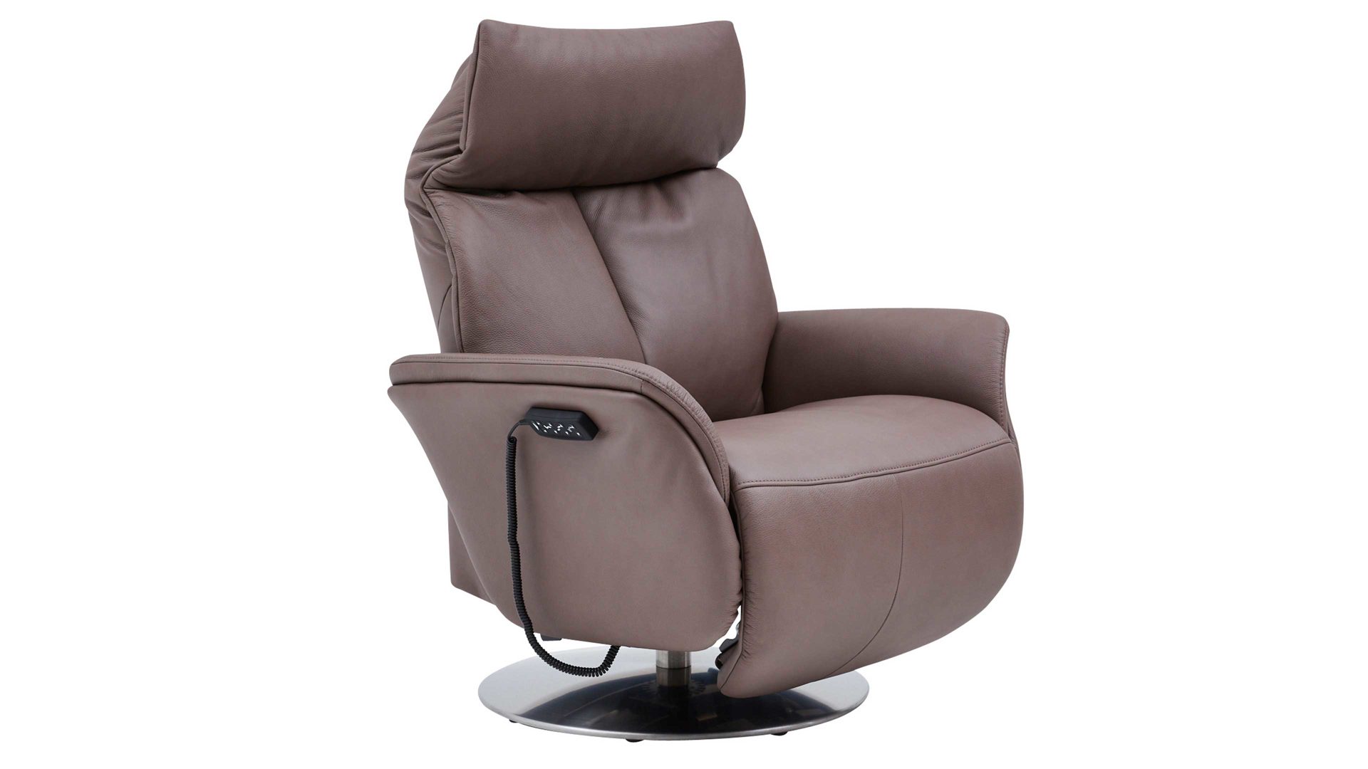 Relaxsessel Interliving aus Leder in Braun Interliving Sessel Serie 4550 - Sessel 77O44 zwei Motoren & Aufstehhilfe - kokosfarbenes LongLife-Leder & edelstahlfarbener Tellerfuß