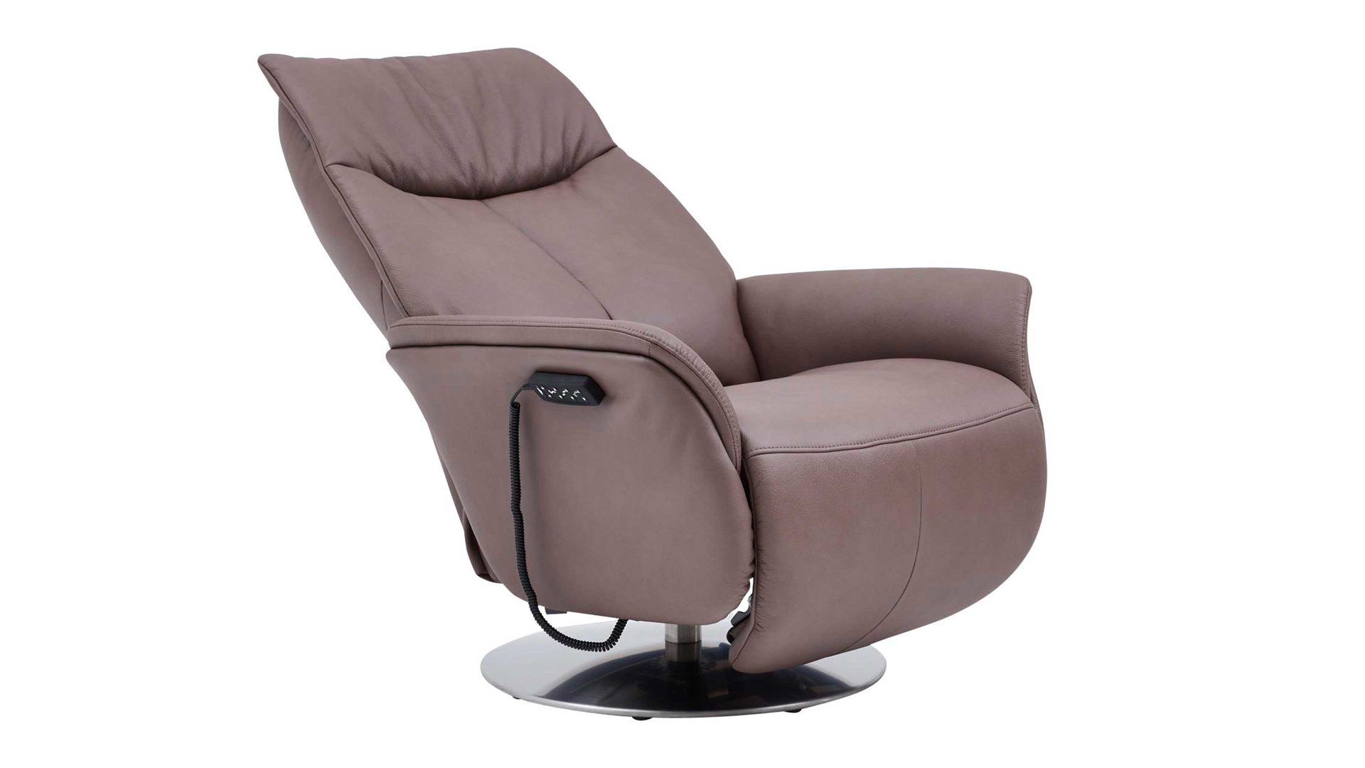 Relaxsessel Interliving aus Leder in Braun Interliving Sessel Serie 4550 - Sessel 77O44 zwei Motoren & Aufstehhilfe - kokosfarbenes LongLife-Leder & edelstahlfarbener Tellerfuß