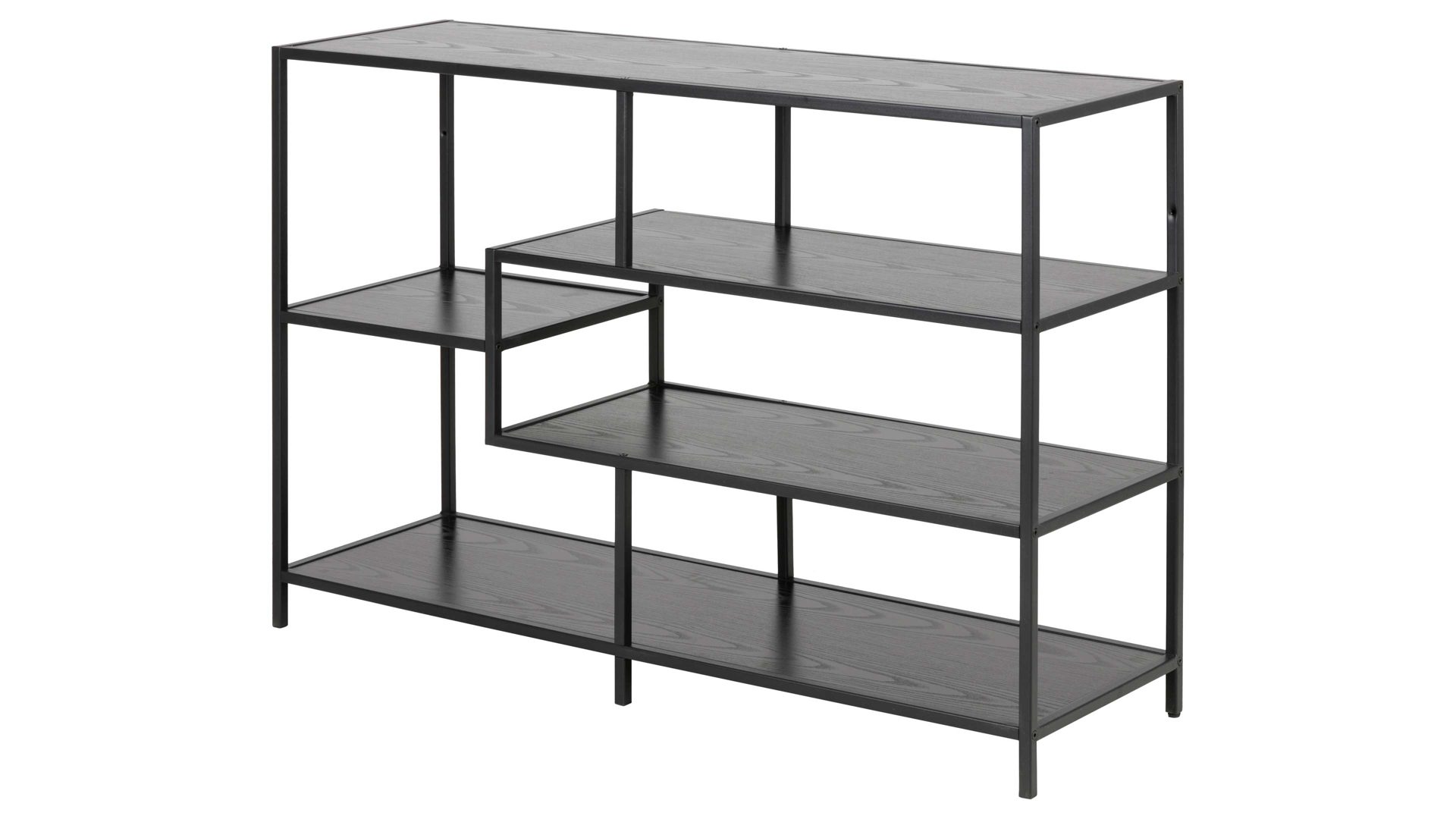 Regal Actona group aus Holz in Schwarz Regal Seaford im Industrielook als Wohnzimmermöbel schwarze Esche - ca. 114 x 78 cm