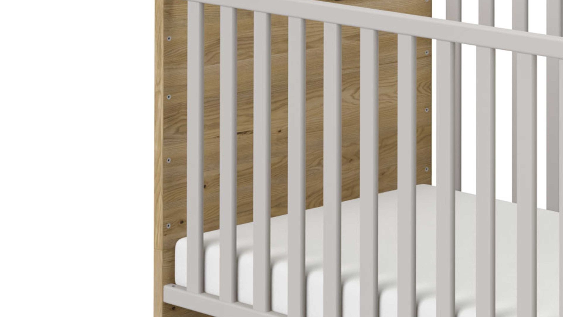 Babybett Paidi aus Holz in Hellgrau PAIDI Babyzimmerprogramm Benne - Bettgestell Kieselgrau & Montana Eiche – Liegefläche ca. 70 x 140 cm