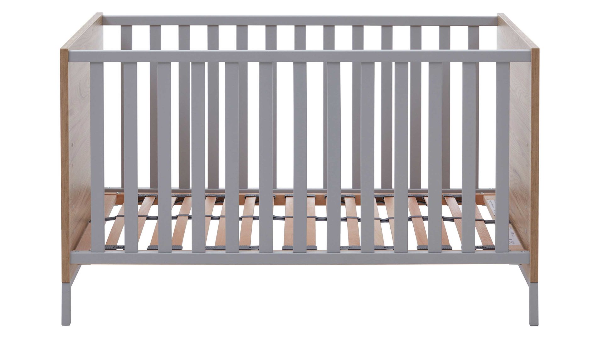 Babybett Paidi aus Holz in Hellgrau PAIDI Babyzimmerprogramm Benne - Bettgestell Kieselgrau & Montana Eiche – Liegefläche ca. 70 x 140 cm