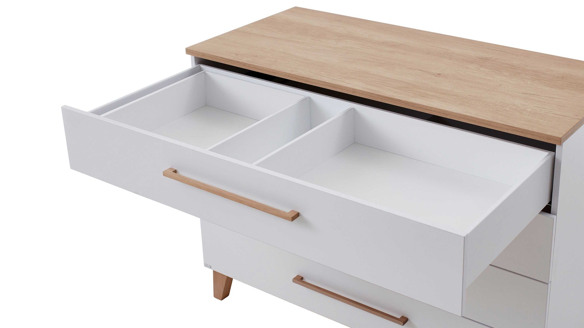 Schubladenkommode Paidi aus Holz in Weiß PAIDI Babyzimmerprogramm Oscar - Schubladenkommode Kreideweiß & Nebraska Eiche – vier Schubladen