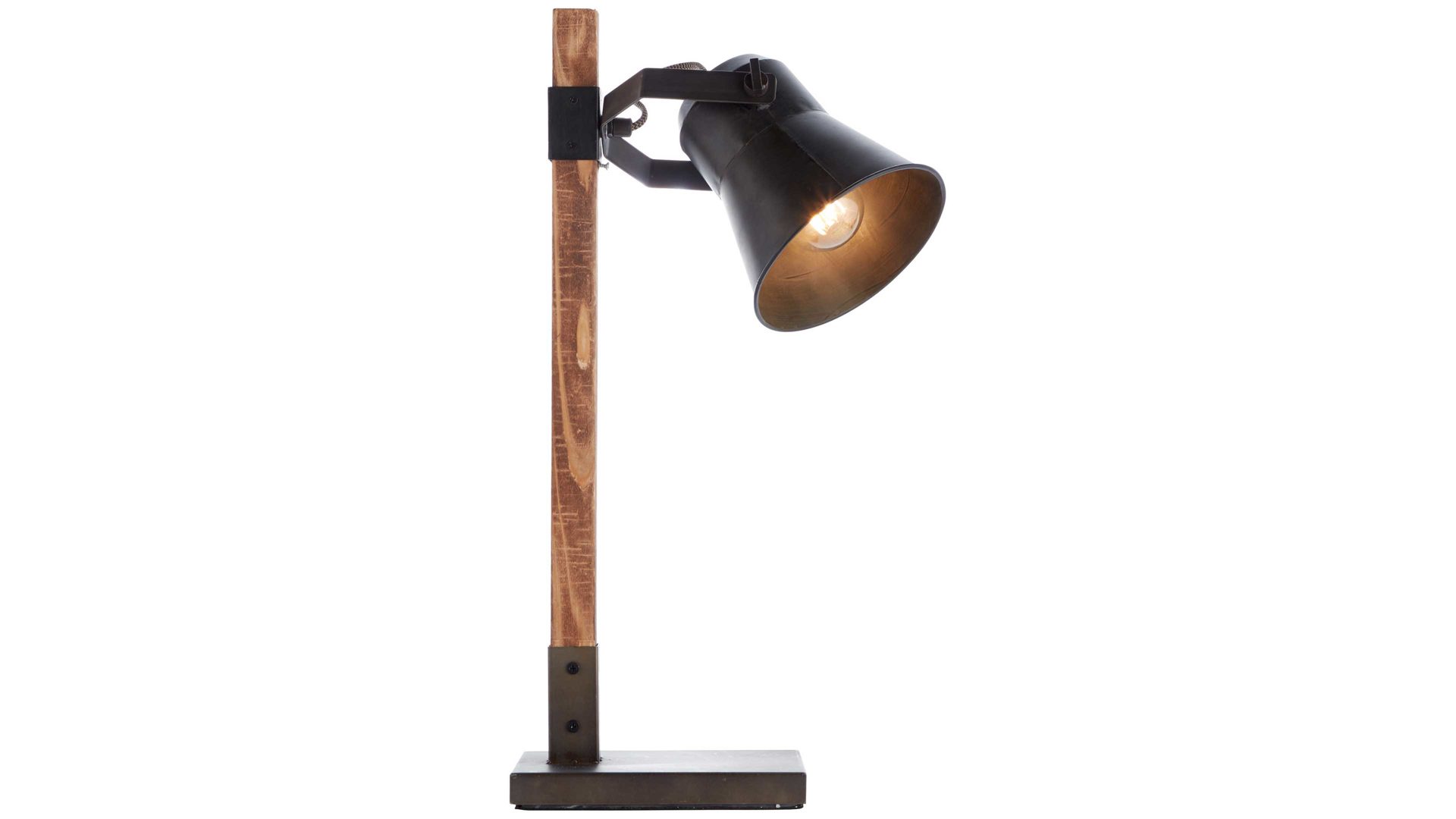 Tischleuchte Brilliant aus Metall in Schwarz Brilliant Tischlampe Plow schwarzer Stahl & Holz – Höhe ca. 55 cm