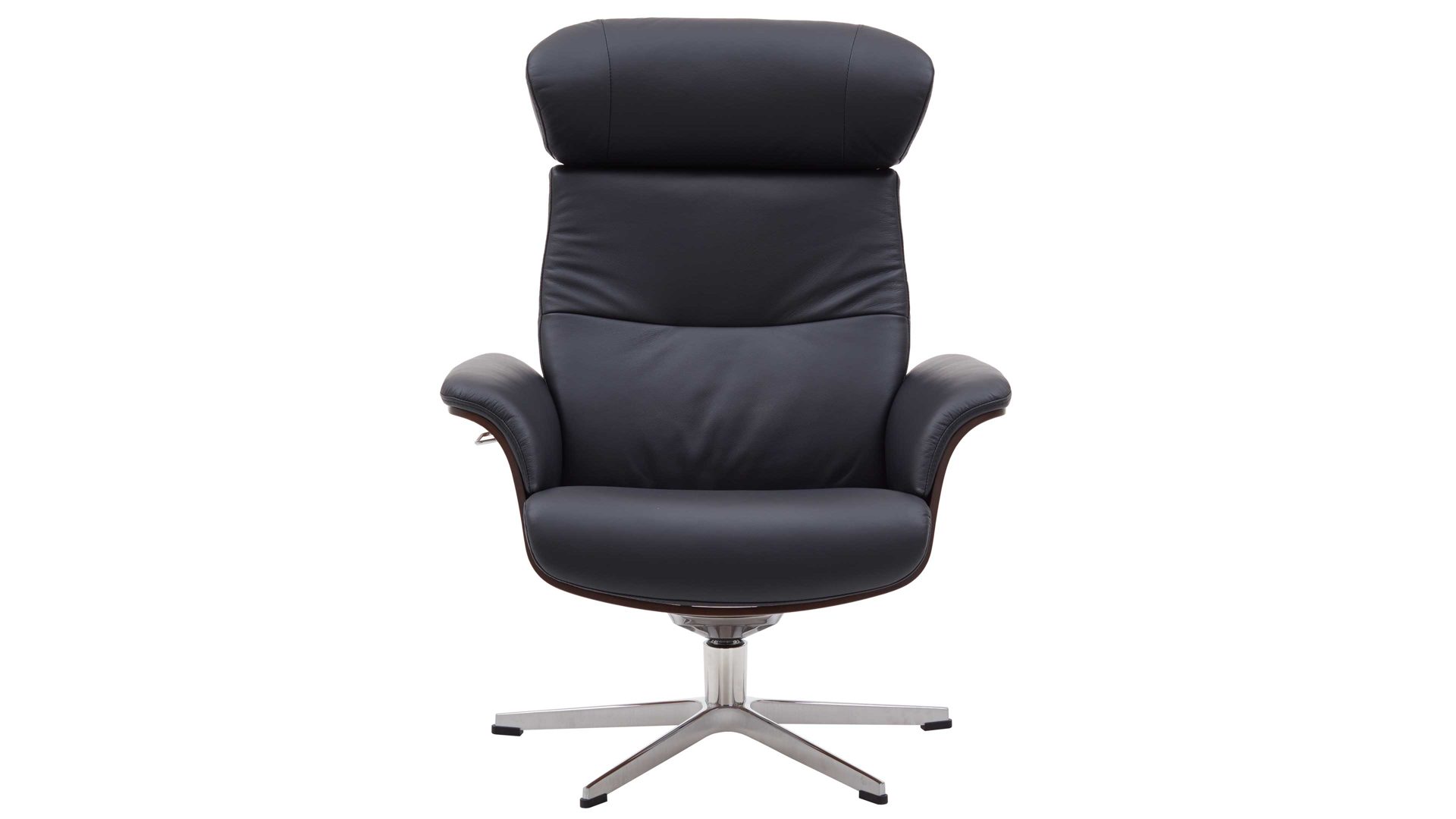 Relaxsessel Conform® aus Leder in Metallfarben CONFORM® Relaxsessel Timeout mit Lederbezug poliertes Aluminiumgestell, schwarzes Leder Memo & Walnuss-Sitzschale