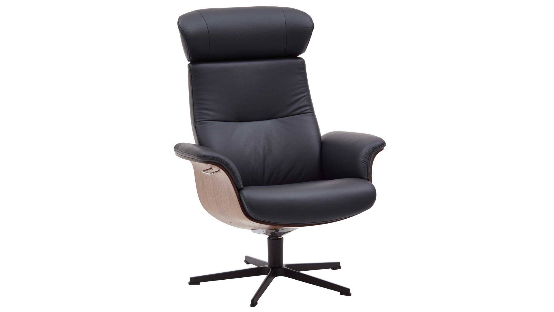 Relaxsessel Conform® aus Leder in Holzfarben CONFORM® Relaxsessel Timeout mit Lederbezug Walnuss-Sitzschale, schwarzes Leder Memo & schwarzes Aluminiumgestell