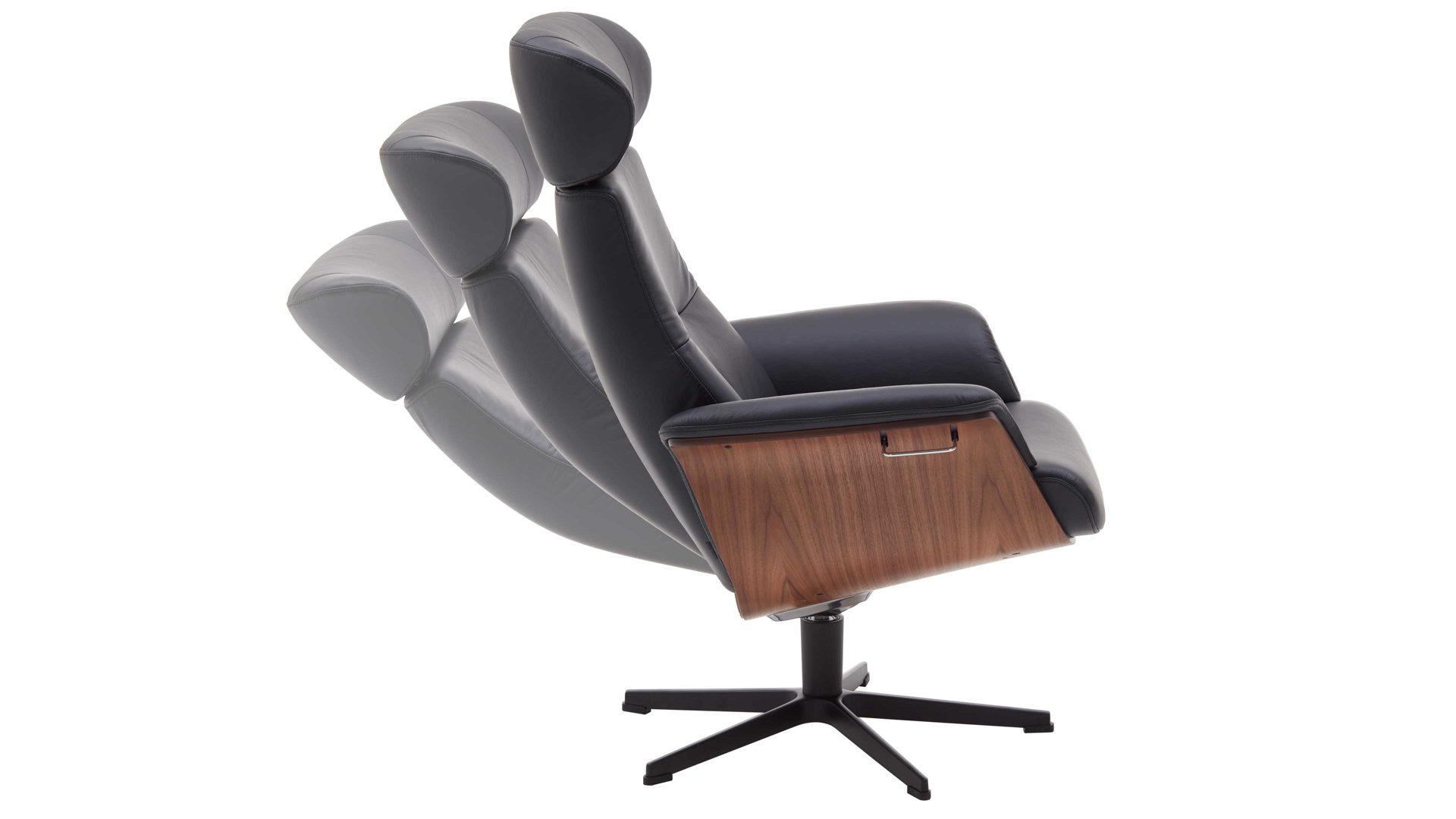 Relaxsessel Conform® aus Leder in Holzfarben CONFORM® Relaxsessel Timeout mit Lederbezug Walnuss-Sitzschale, schwarzes Leder Memo & schwarzes Aluminiumgestell