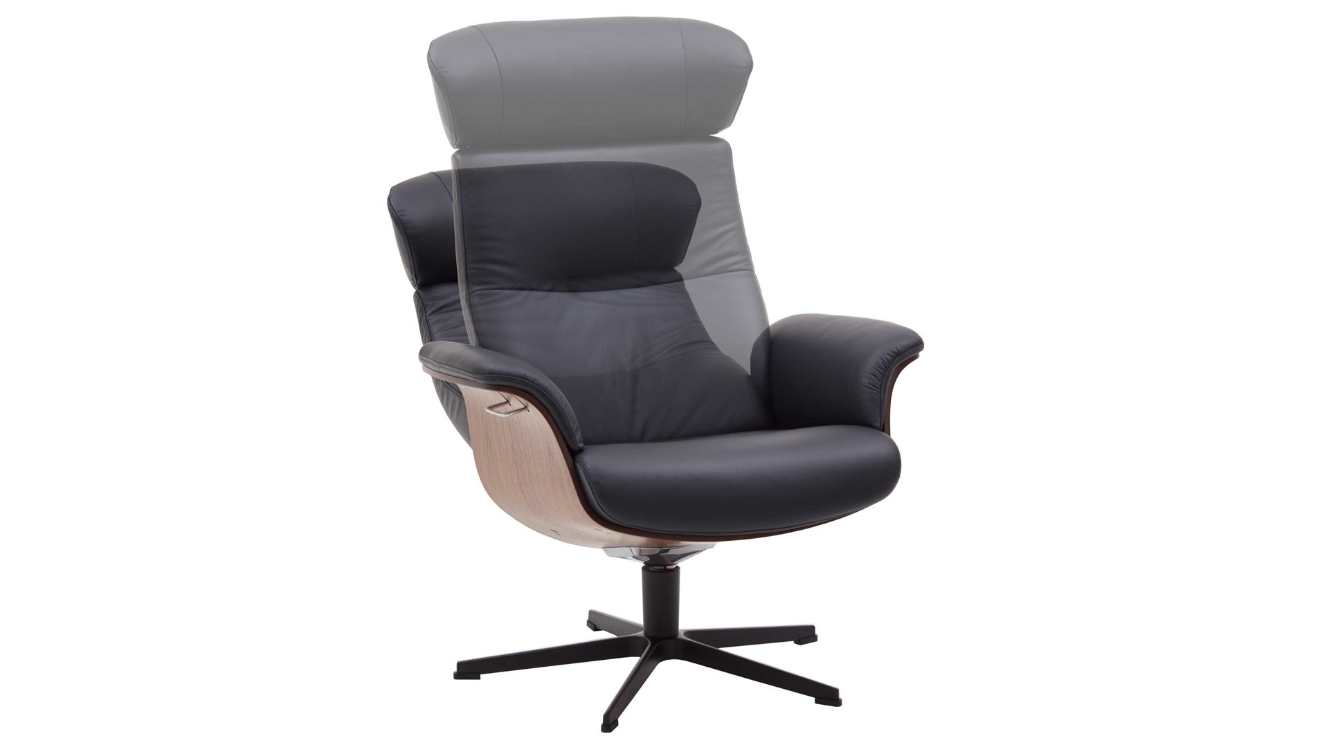 Relaxsessel Conform® aus Leder in Holzfarben CONFORM® Relaxsessel Timeout mit Lederbezug Walnuss-Sitzschale, schwarzes Leder Memo & schwarzes Aluminiumgestell