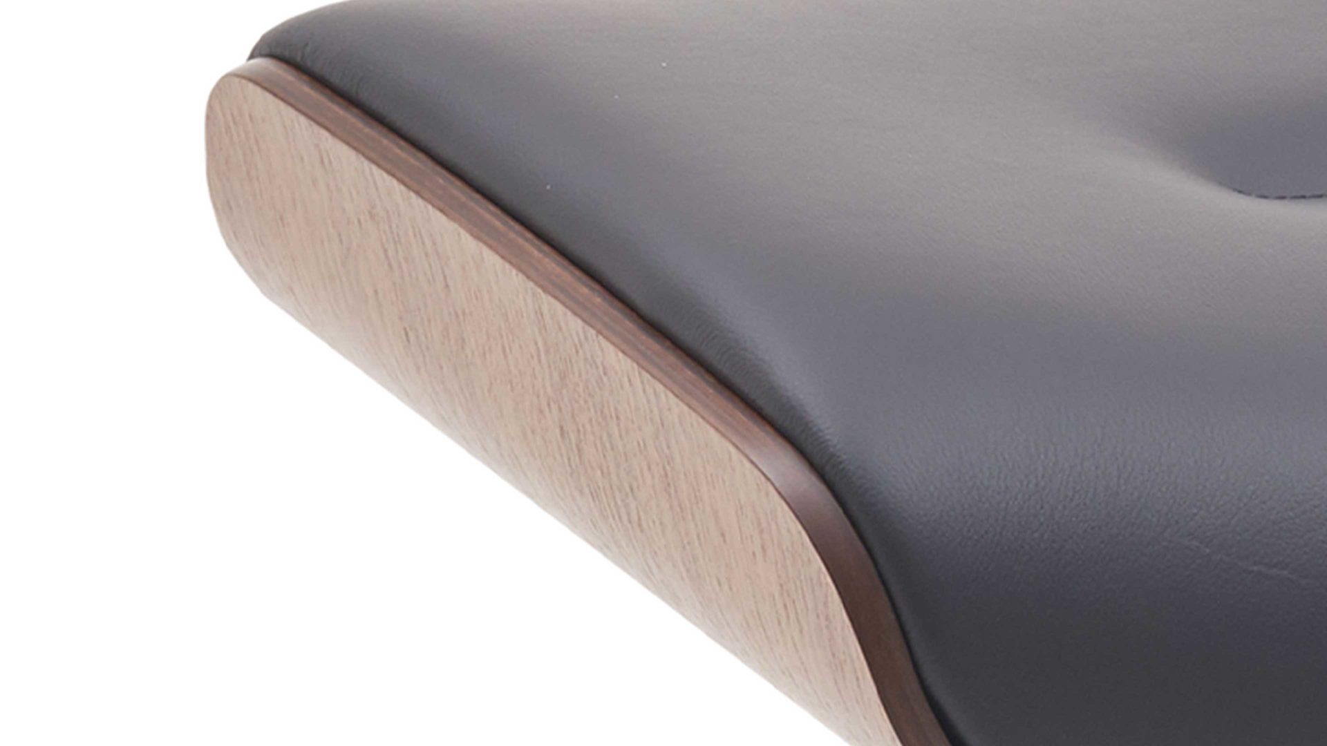 Polsterhocker Conform® aus Leder in Metallfarben CONFORM® Hocker Timeout mit Lederbezug poliertes Alugestell, schwarzes Leder Memo & Walnuss-Sitzschale
