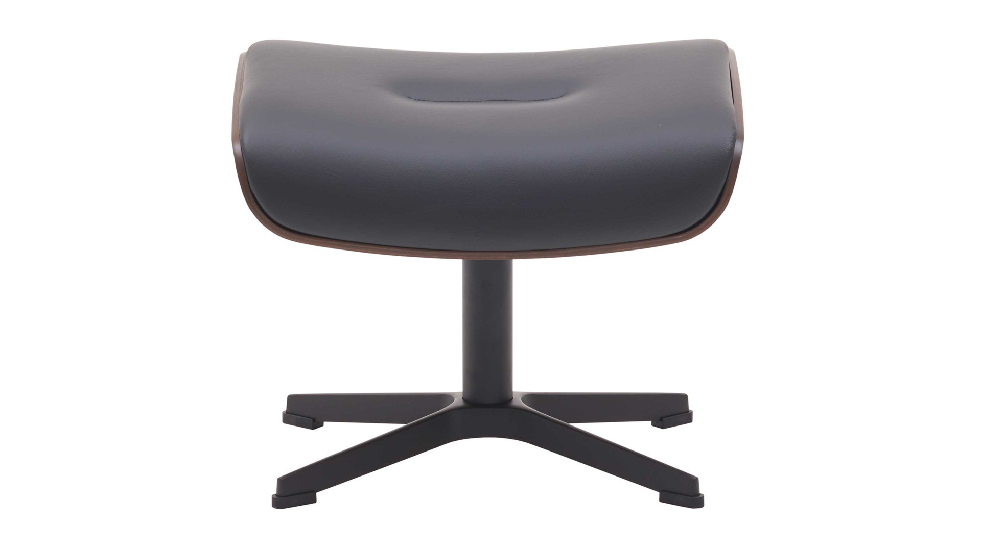 Polsterhocker Conform® aus Leder in Holzfarben CONFORM® Hocker Timeout mit Lederbezug Walnuss-Sitzschale, schwarzes Leder Memo & schwarzes Aluminiumgestell