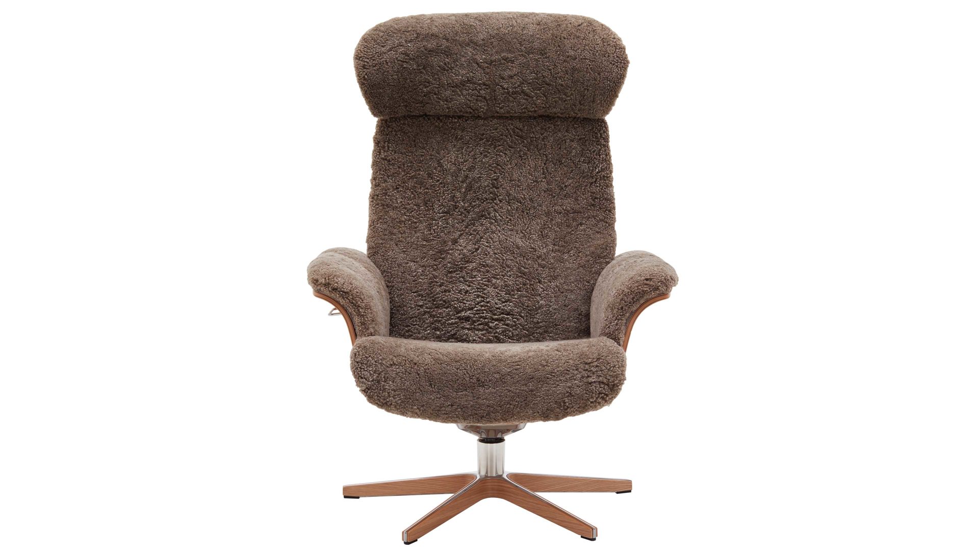 Relaxsessel Conform® aus Fell in Hellbraun CONFORM® Relaxsessel Timeout mit Schaffell saharafarbenes Schaffell & Eichefurnier