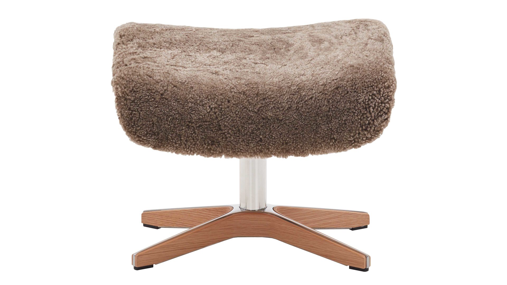 Polsterhocker Conform® aus Fell in Hellbraun CONFORM® Hocker Timeout saharafarbenes Schaffell & Webstoff & Eichefurnier