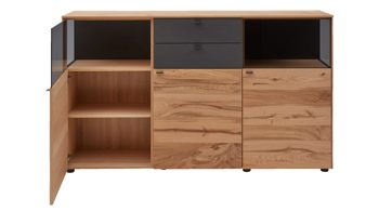 Sideboard Interliving aus Holz in Anthrazit Interliving Esszimmer Serie 5604 - Sideboard V728-0308 Anthrazit  & Eiche rustico- drei Türen, zwei Schubladen