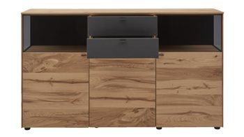 Sideboard Interliving aus Holz in Anthrazit Interliving Esszimmer Serie 5604 - Sideboard V728-0308 Anthrazit  & Eiche rustico- drei Türen, zwei Schubladen