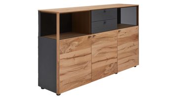 Sideboard Interliving aus Holz in Anthrazit Interliving Esszimmer Serie 5604 - Sideboard Anthrazit  & Eiche rustico- drei Türen, zwei Schubladen