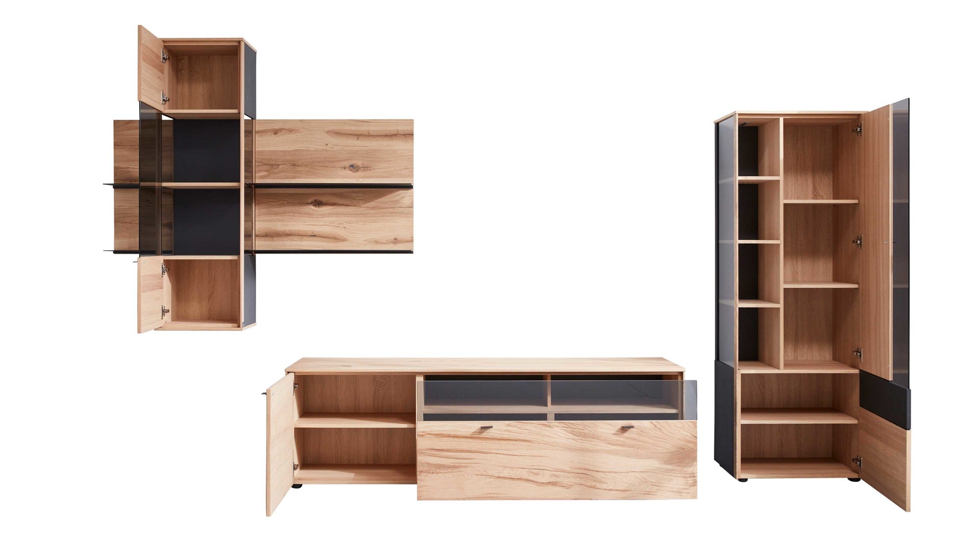 Wohnwand Interliving aus Holz in Holzfarben Interliving Esszimmer Serie 5604 - Wohnwand VI10-0308R Eiche rustico & Anthrazit  - fünfteilig, Breite ca. 365 cm