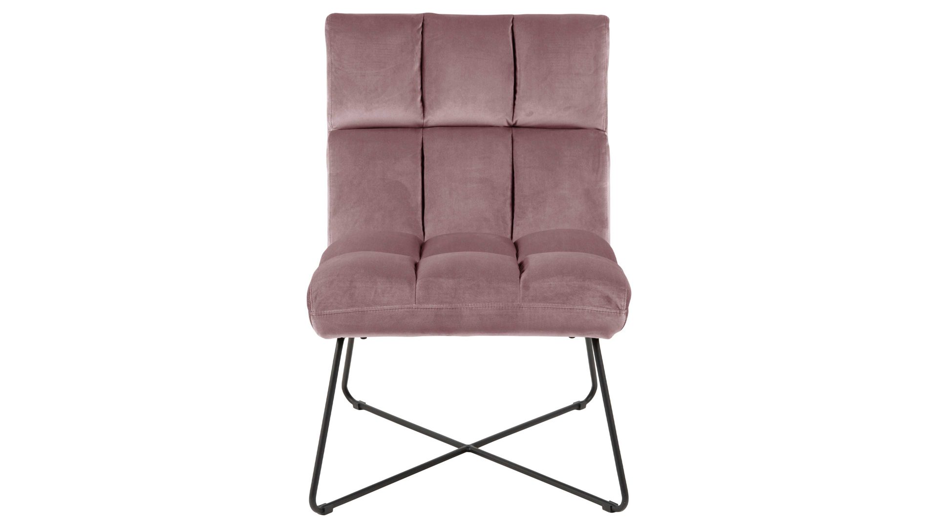 Lounge-Stuhl Actona group aus Stoff in Rosa Loungestuhl Alba pastellrosa Samt Vic 18 & schwarzes Metallgestell