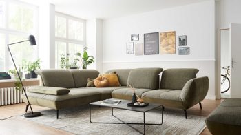Ecksofa KAWOO aus Stoff in Grün KAWOO Polsterprogramm New Jersey - Ecksofa olivfarbener Bezug Riviera & khakifarbener Bezug Amsterdam – Stellfläche ca. 269 x 329 cm