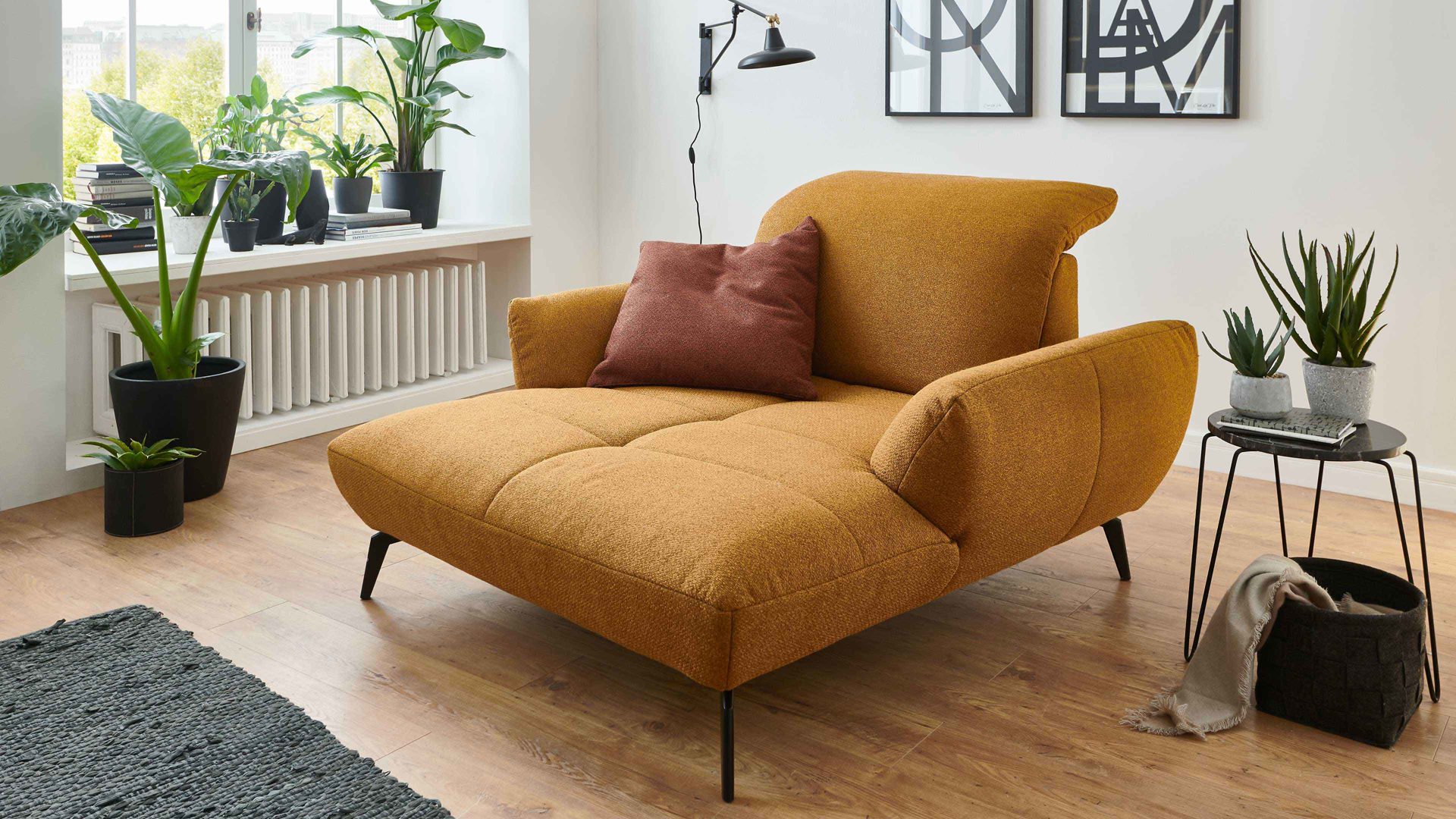 Polstersessel KAWOO aus Stoff in Gelb KAWOO Polsterprogramm New Jersey - Love-Seat senffarbenes Flachgewebe Portofino 06 - Breite ca. 139 cm