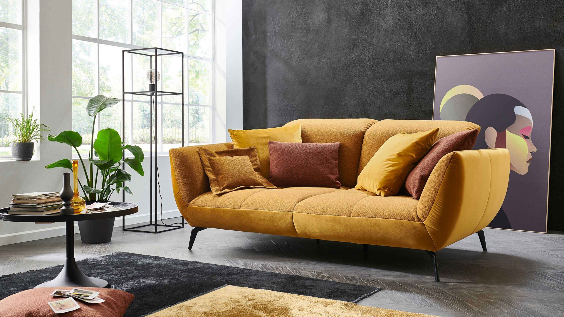 Dreisitzer KAWOO aus Stoff in Gelb KAWOO Polsterprogramm New Jersey - Dreisitzer senffarbener Bezug Portofino 06 - Breite ca. 204 cm