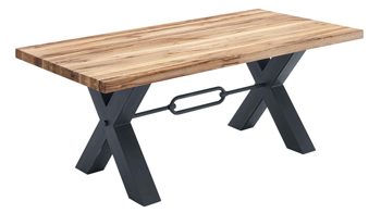 Esstisch WOODS & TRENDS aus Holz in Holzfarben WOODS & TRENDS Vintage-Dining - Holztisch als Esstisch geölte Balkeneiche & Roheisen – ca. 200 x 100 cm