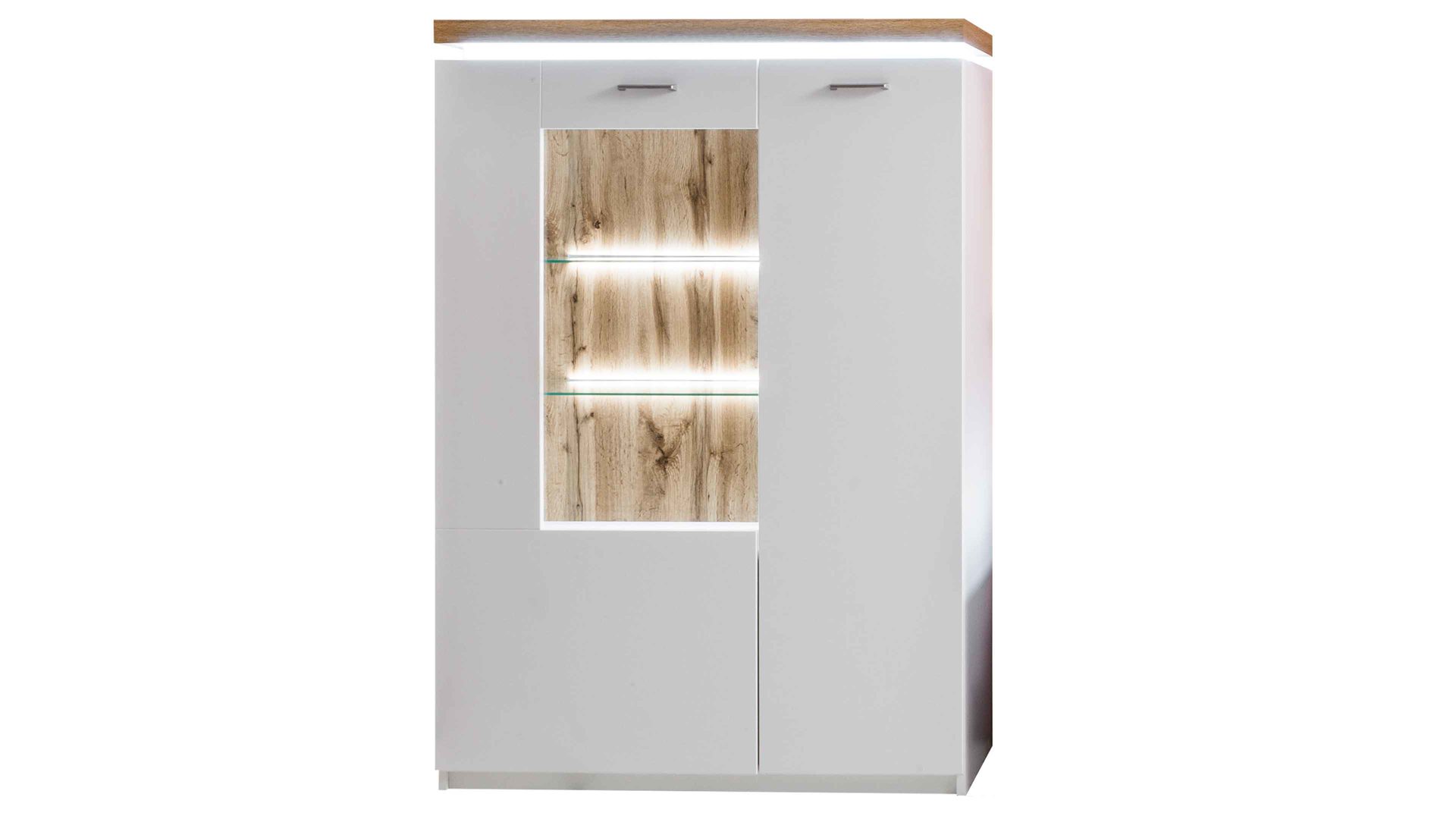 Highboard Mca furniture aus Holz in Weiß Wohnprogramm Cali - Highboard-Vitrine T20 Weiß & Wotan Eiche - zwei Türen, Breite ca. 98 cm