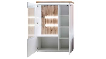 Wohnwand Mca furniture aus Holz in Weiß Wohnprogramm Cali - Wohnwand 02 Weiß & Wotan Eiche - dreiteilig, Breite ca. 324 cm