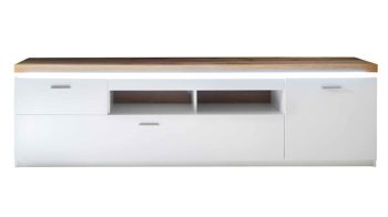 Wohnwand Mca furniture aus Holz in Weiß Wohnprogramm Cali - Wohnwand 01 Weiß & Wotan Eiche - dreiteilig, Breite ca. 275 cm