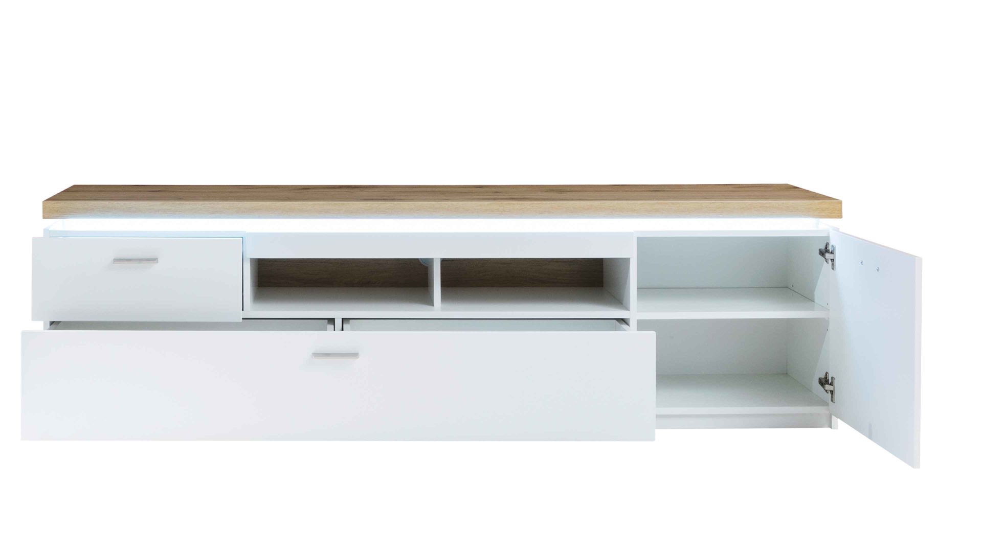 Wohnwand Mca furniture aus Holz in Weiß Wohnprogramm Cali - Wohnwand 01 Weiß & Wotan Eiche - dreiteilig, Breite ca. 275 cm