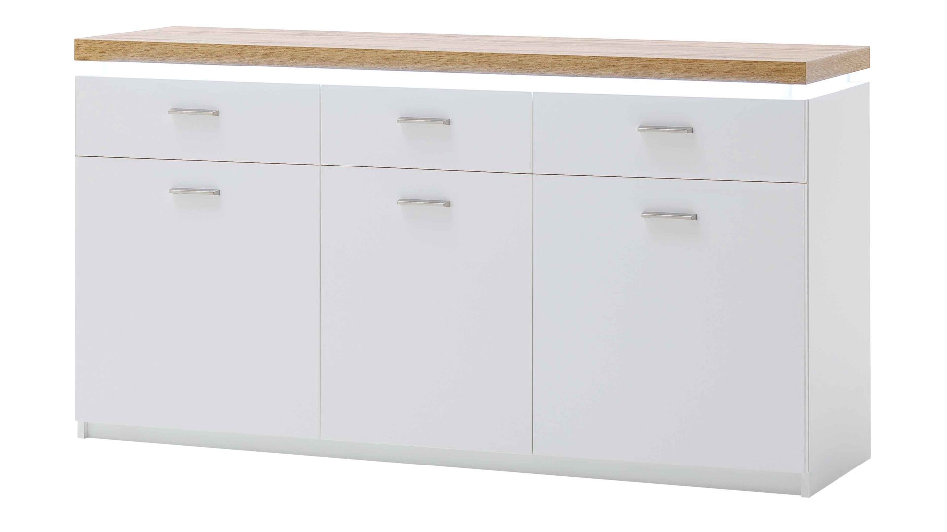 Sideboard Mca furniture aus Holz in Weiß Wohnprogramm Cali - Sideboard 01 Weiß & Wotan Eiche - drei Türen, drei Schubladen, Breite ca. 156 cm