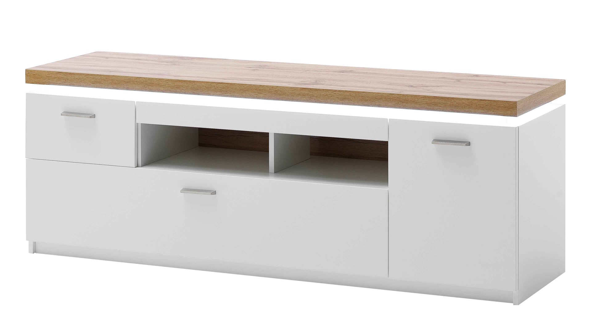 Lowboard Mca furniture aus Holz in Weiß Wohnprogramm Cali - Lowboard 30 Weiß & Wotan Eiche - Breite ca. 156 cm