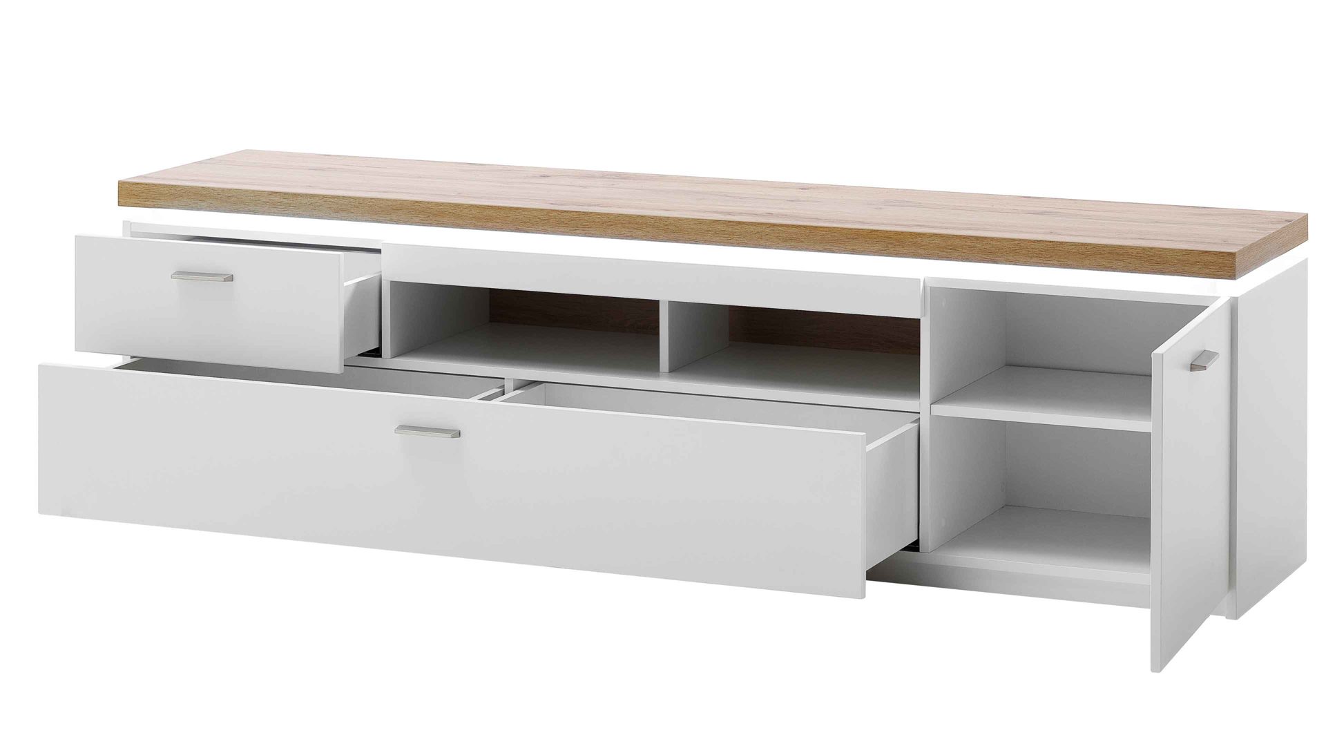 Lowboard Mca furniture aus Holz in Weiß Wohnprogramm Cali - Lowboard 31 Weiß & Wotan Eiche - Breite ca. 195 cm