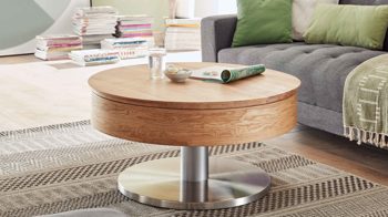 Couchtisch A better place furniture aus Holz in Holzfarben Couchtisch Suva mit Stauraum Asteiche & Edelstahl - Durchmesser ca. 79 cm