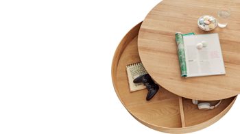 Couchtisch A better place furniture aus Holz in Holzfarben Couchtisch Suva mit Stauraum Asteiche & Edelstahl - Durchmesser ca. 79 cm