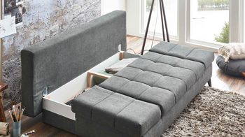 Schlafsofa Restyl aus Stoff in Anthrazit Schlafsofa Talia C anthrazitfarbener Bezug 2-6931 & schwarze Metallfüße