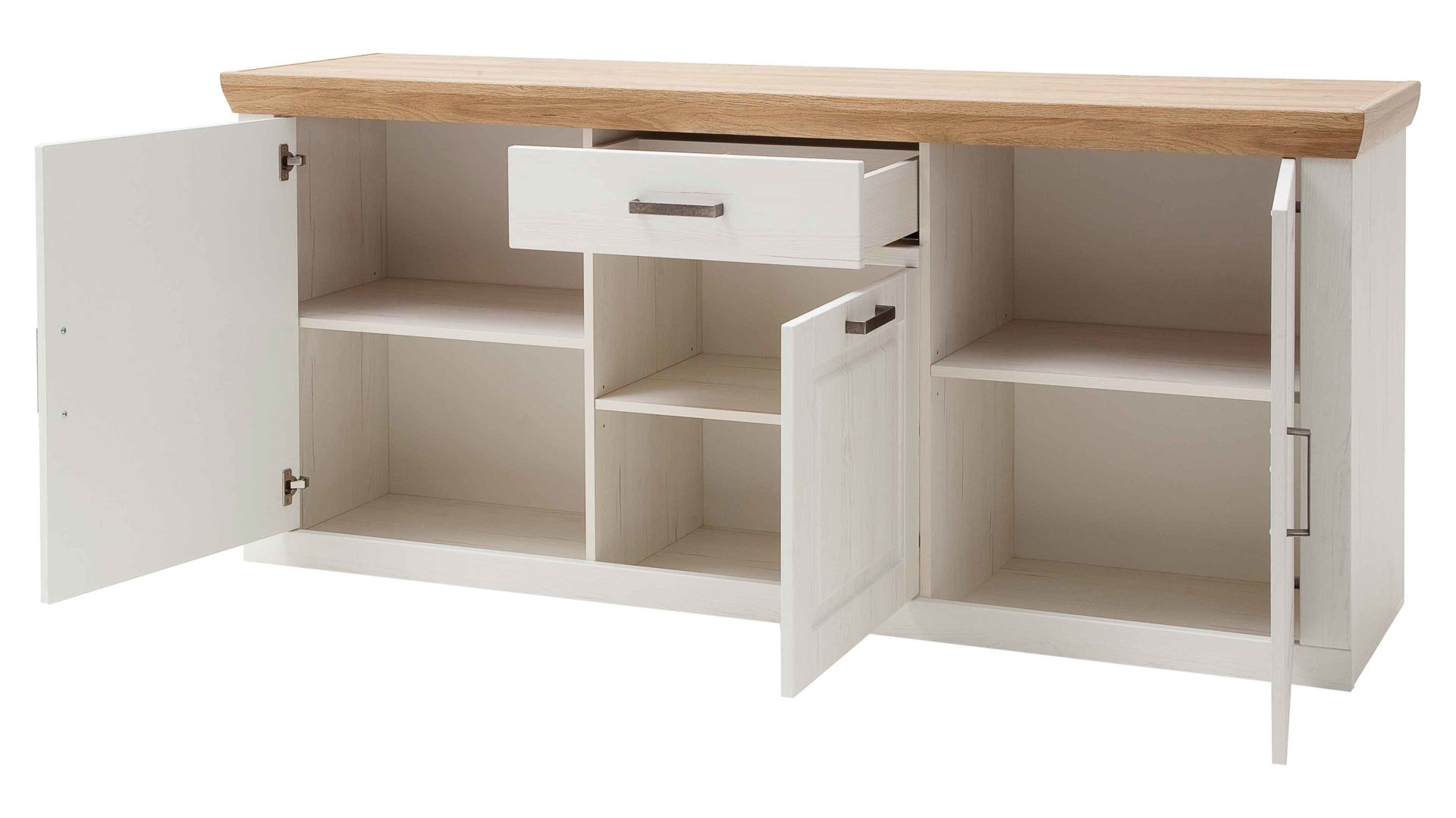 Sideboard Mca furniture aus Holz in Weiß Wohnprogramm Brixen - Sideboard Pinie Aurelio & Grandson Oak - drei Türen, eine Schublade