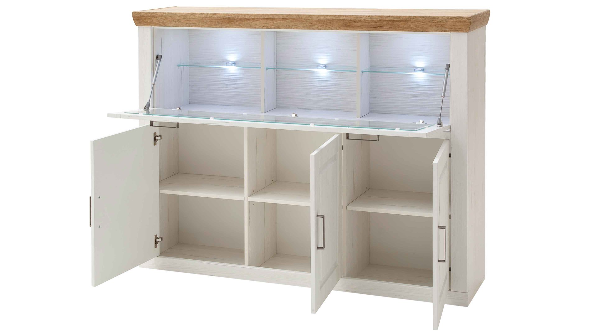 Highboard Mca furniture aus Holz in Weiß Wohnprogramm Brixen - Highboard 02 Pinie Aurelio & Grandson Oak - vier Türen