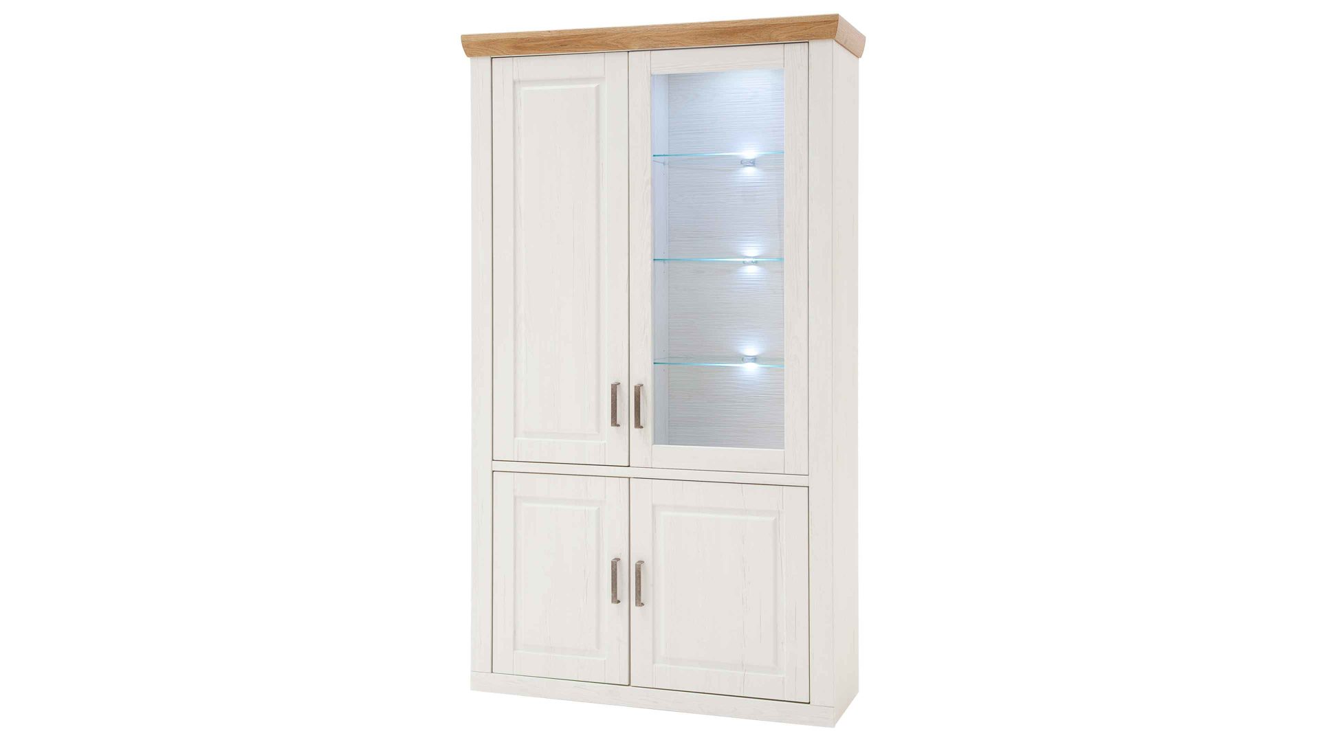 Vitrine Mca furniture aus Holz in Weiß Wohnprogramm Brixen - Vitrine 12 Pinie Aurelio & Grandson Oak - vier Türen, Höhe ca. 210 cm