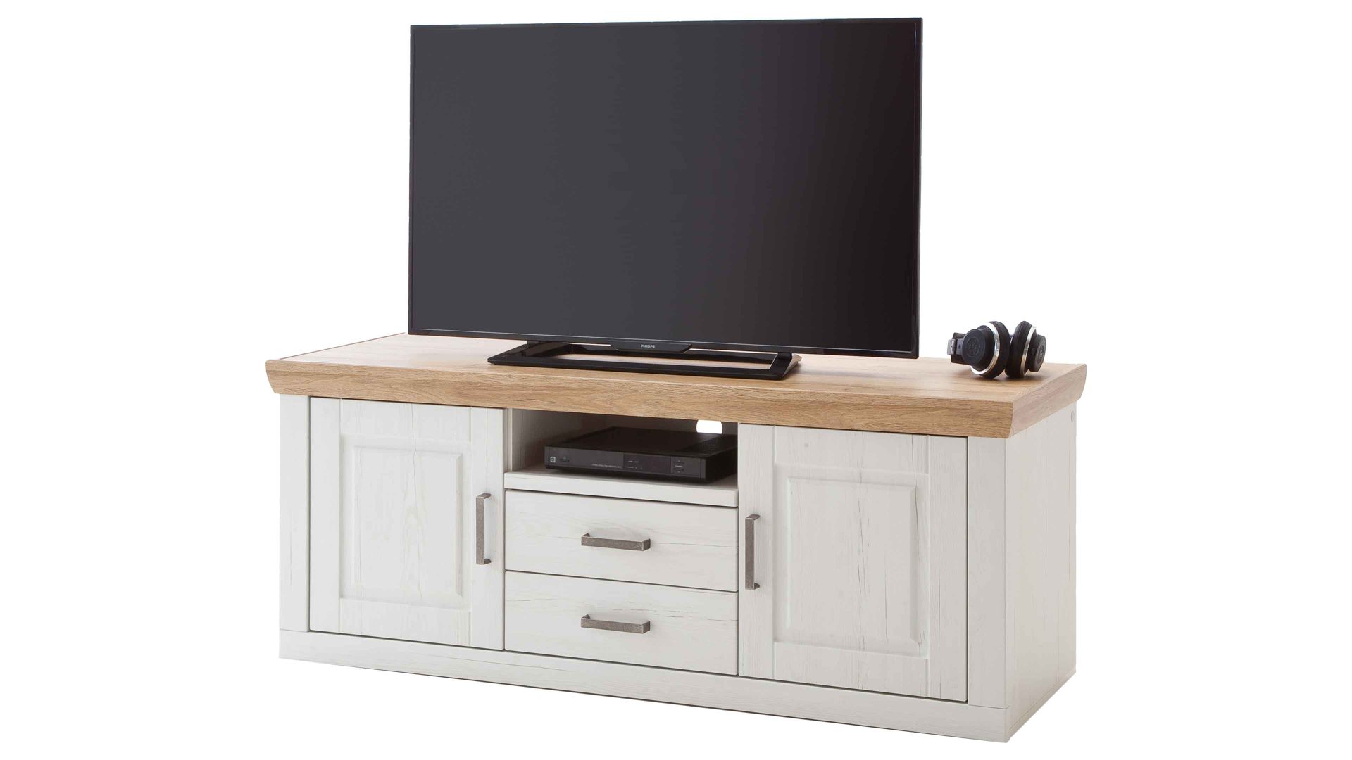 Lowboard Mca furniture aus Holz in Weiß Wohnprogramm Brixen - Lowboard 30 Pinie Aurelio & Grandson Oak - Länge ca. 158 cm