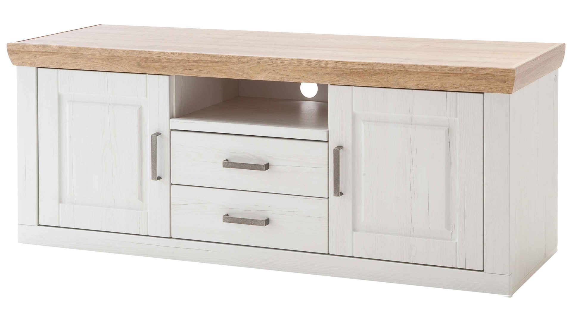 Lowboard Mca furniture aus Holz in Weiß Wohnprogramm Brixen - Lowboard 30 Pinie Aurelio & Grandson Oak - Länge ca. 158 cm