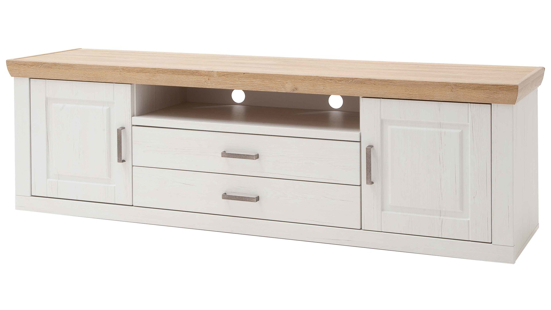 Lowboard Mca furniture aus Holz in Weiß Wohnprogramm Brixen - Lowboard 31 Pinie Aurelio & Grandson Oak - Länge ca. 198 cm