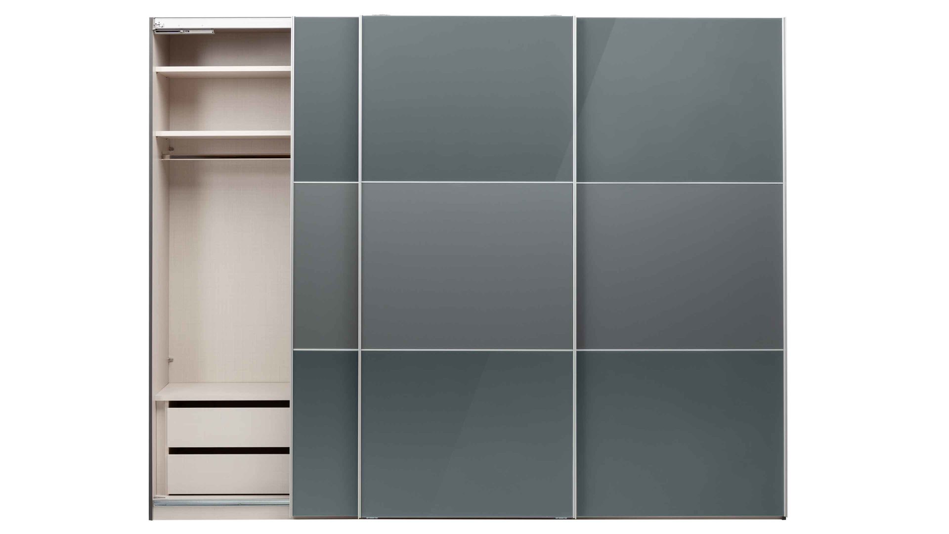 Kleiderschrank Staud aus Glas in Dunkelgrau STAUD Schwebetürenschrank Ancona Vulkan & Aluminium - drei Türen, Breite ca. 280 cm